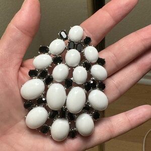 Black and White Large Costume Pear-Shaped Brooch/Pin/Pendant, Marked H. W China